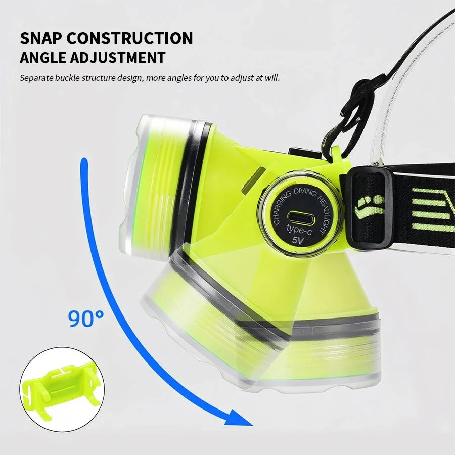 Lampe Frontale de Plongée Étanche et Rechargeable – مصباح غطس