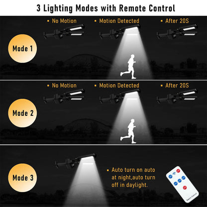 Lampadaires solaires d'extérieur 200 LED avec télécommande et détecteur de mouvement - مصباح بالطاقة الشمسية