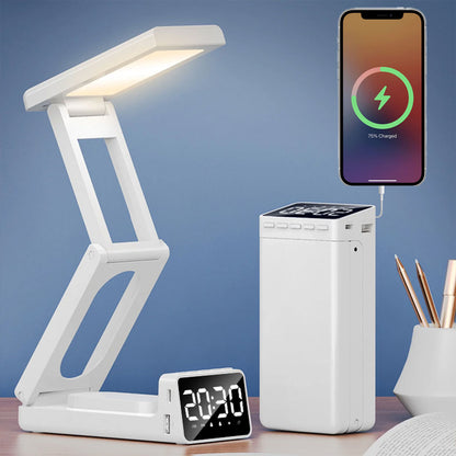 Lampe de bureau rechargeable sans fil avec réveil LED et power bank 10 000 mAh – مصباح مكتب ومصباح مع شاحن متنقل تنزوت