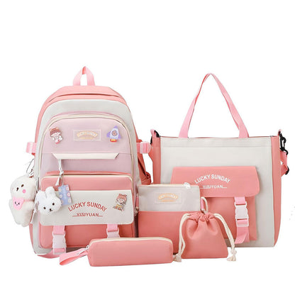 Ensemble de sacs d’école Kawai pour adolescents 5Pcs Xin Pin Shang Rose – محفظة 5 قطع كاواي وردي