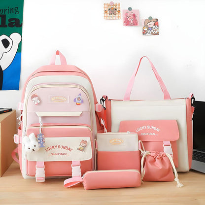 Ensemble de sacs d’école Kawai pour adolescents 5Pcs Xin Pin Shang Rose – محفظة 5 قطع كاواي وردي تنزوت