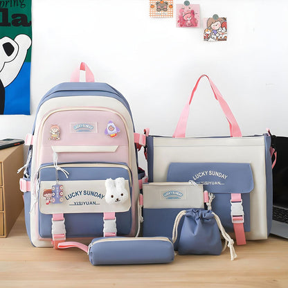 Ensemble de sacs d’école Kawai pour adolescents 5Pcs Xin Pin Shang Bleu – محفظة 5 قطع كاواي أزرق تنزوت