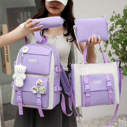Ensemble de sacs d’école Kawai pour adolescents 4Pcs HAOLIDA V2 Mauve – محفظة 4 قطع كاواي بنفسجي