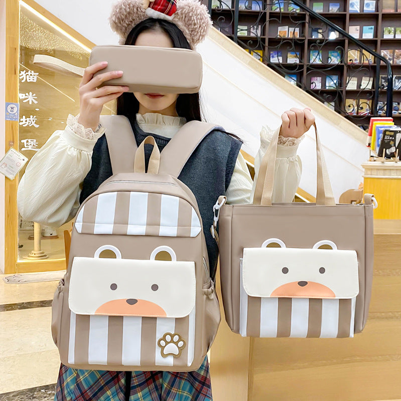Ensemble de sacs d’école Kawai pour adolescents 3Pcs Ours Beige – محفظة 3 قطع كاواي بيج