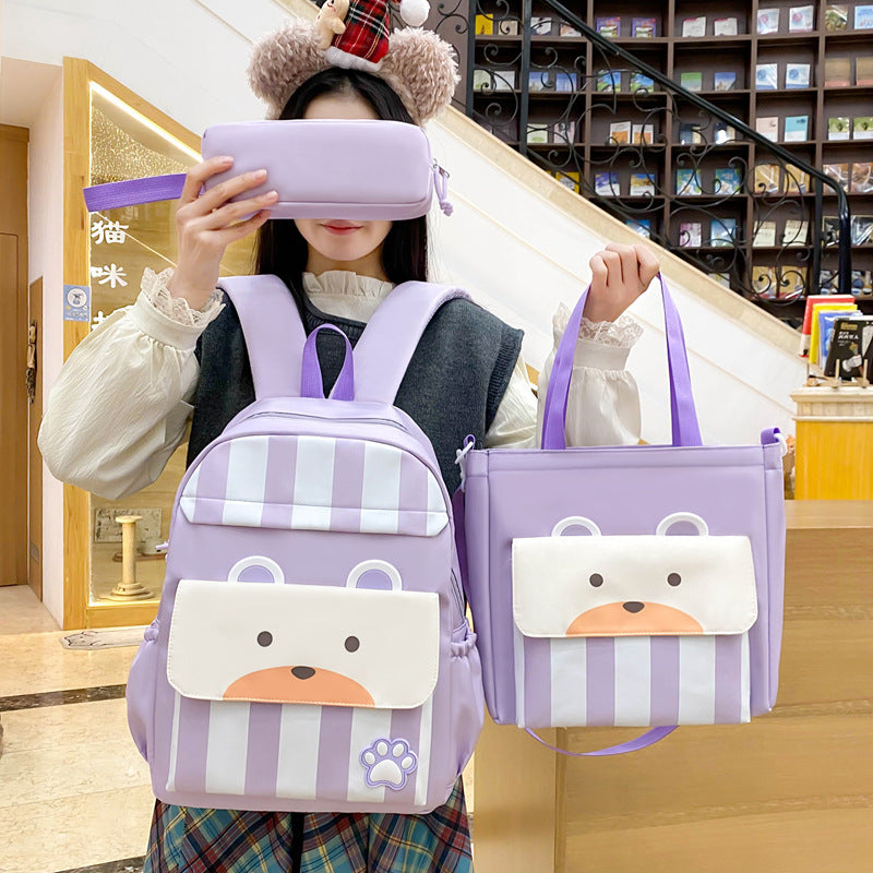 Ensemble de sacs d’école Kawai pour adolescents 3Pcs Ours Mauve – محفظة 3 قطع كاواي بنفسجي