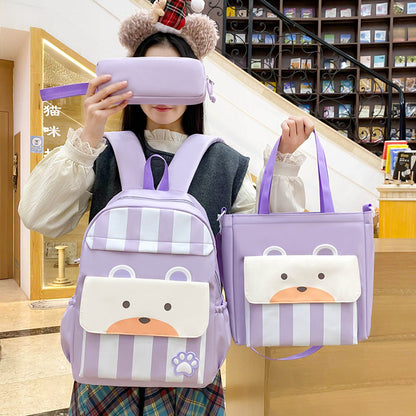 Ensemble de sacs d’école Kawai pour adolescents 3Pcs Ours Mauve – محفظة 3 قطع كاواي بنفسجي