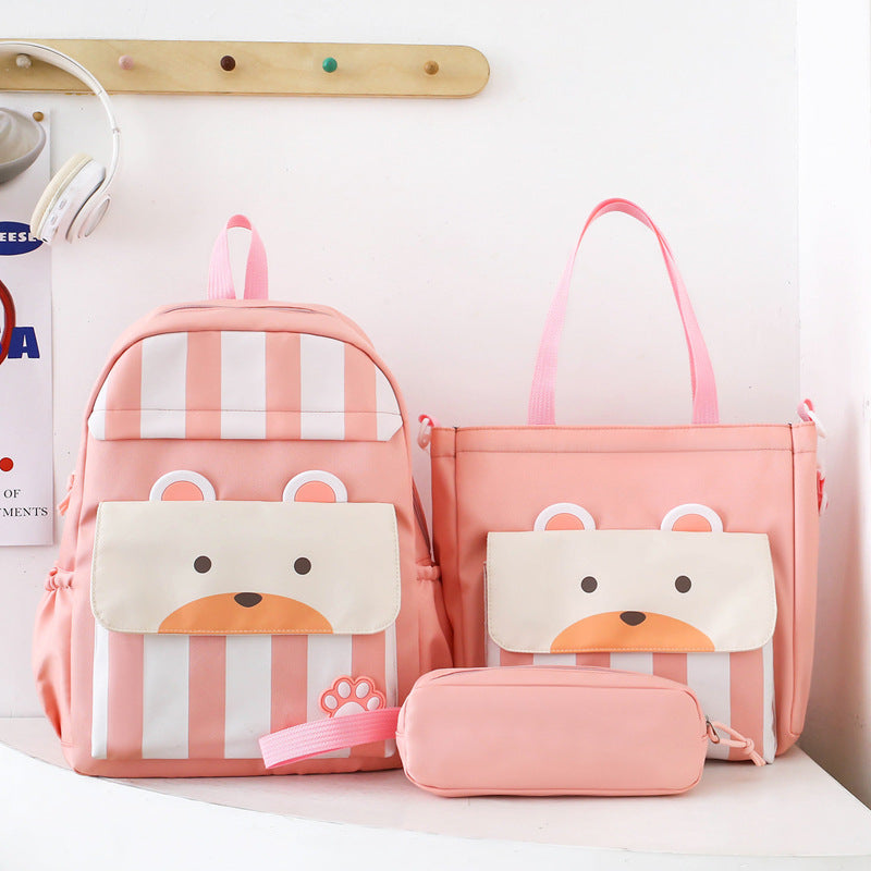 Ensemble de sacs d’école Kawai pour adolescents 3Pcs Ours Rose – محفظة 3 قطع كاواي وردي تنزوت