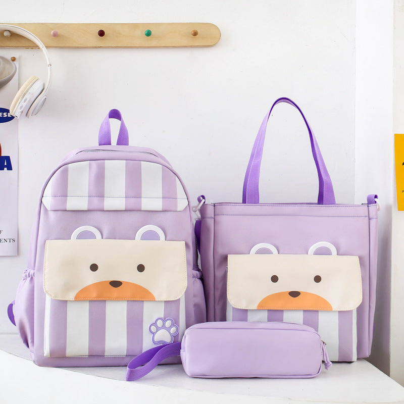 Ensemble de sacs d’école Kawai pour adolescents 3Pcs Ours Mauve – محفظة 3 قطع كاواي بنفسجي تنزوت