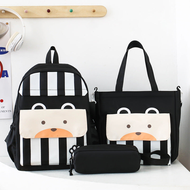 Ensemble de sacs d’école Kawai pour adolescents 3Pcs Ours Noir – محفظة 3 قطع كاواي أسود تنزوت