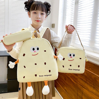 Ensemble de sacs d’école Kawai pour adolescents 3Pcs Language Jaune – محفظة 3 قطع كاواي أصفر