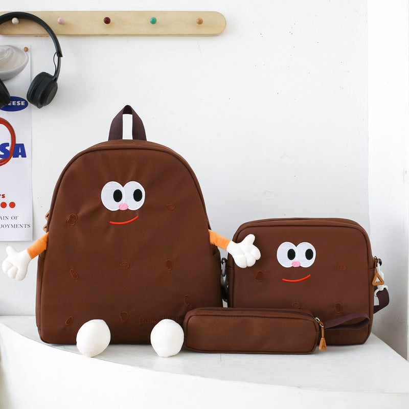 Ensemble de sacs d’école Kawai pour adolescents 3Pcs Language Marron – محفظة 3 قطع كاواي بني تنزوت