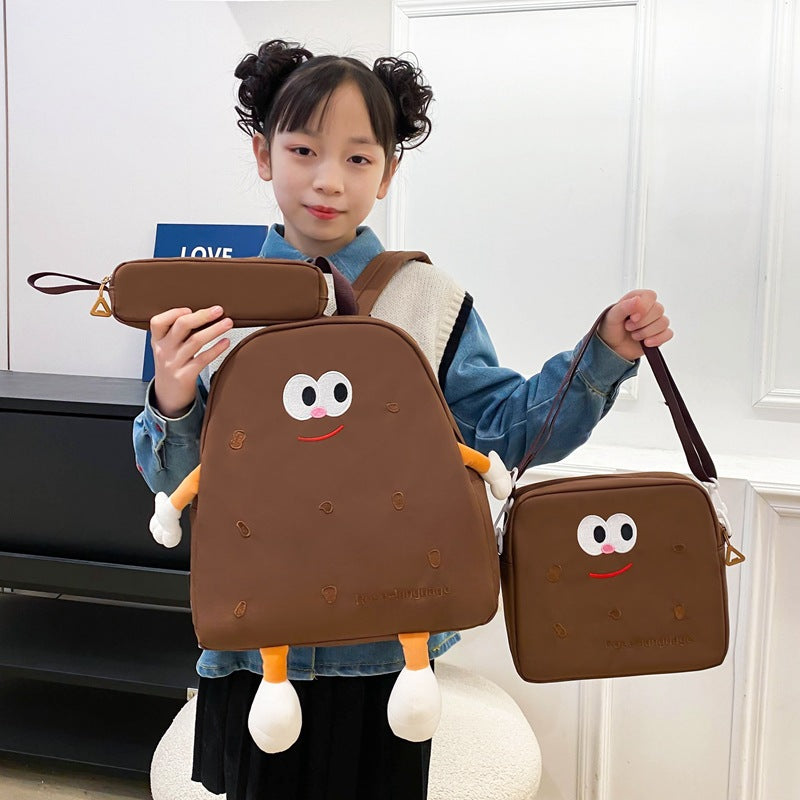 Ensemble de sacs d’école Kawai pour adolescents 3Pcs Language Marron – محفظة 3 قطع كاواي بني
