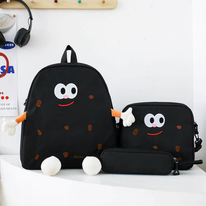 Ensemble de sacs d’école Kawai pour adolescents 3Pcs Language Noir – محفظة 3 قطع كاواي أسود تنزوت