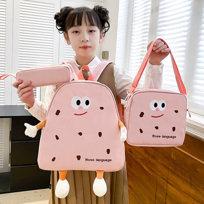 Ensemble de sacs d’école Kawai pour adolescents 3Pcs Language Rose – محفظة 3 قطع كاواي وردي