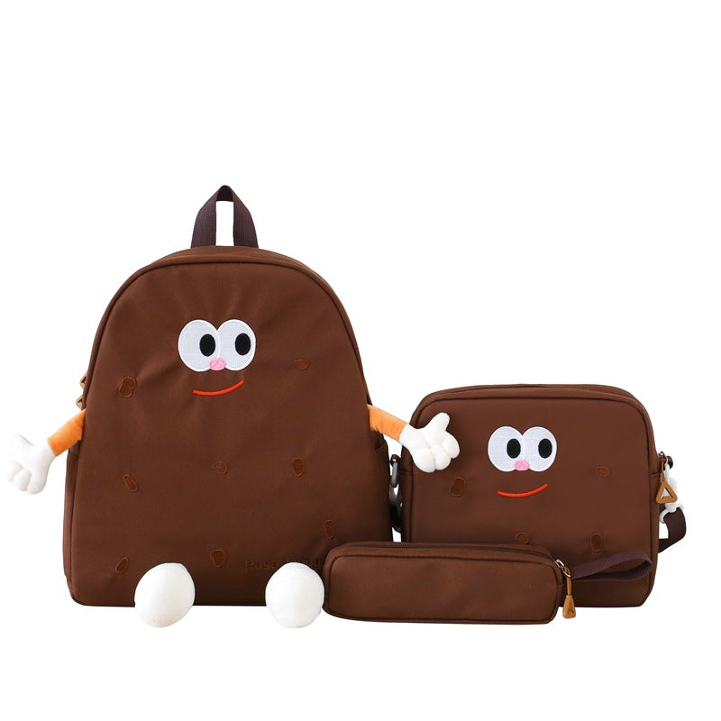 Ensemble de sacs d’école Kawai pour adolescents 3Pcs Language Marron – محفظة 3 قطع كاواي بني