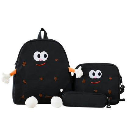 Ensemble de sacs d’école Kawai pour adolescents 3Pcs Language Noir – محفظة 3 قطع كاواي أسود