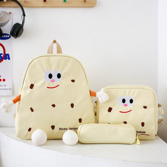Ensemble de sacs d’école Kawai pour adolescents 3Pcs Language Jaune – محفظة 3 قطع كاواي أصفر تنزوت