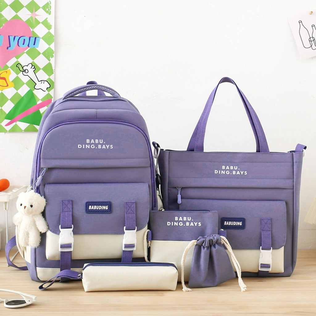 Ensemble de sacs d’école Kawai pour adolescents 5Pcs Bieyoumi Fashion Mauve – محفظة 5 قطع كاواي بنفسجي تنزوت