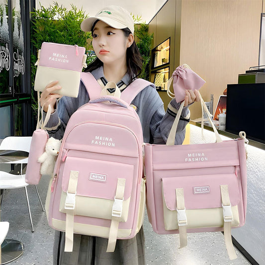 Ensemble de sacs d’école Kawai pour adolescents 5Pcs Bieyoumi Fashion Rose – محفظة 5 قطع كاواي وردي تنزوت