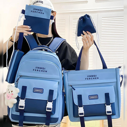 Ensemble de sacs d’école Kawai pour adolescents 5Pcs Bieyoumi Fashion Bleu – محفظة 5 قطع كاواي أزرق تنزوت