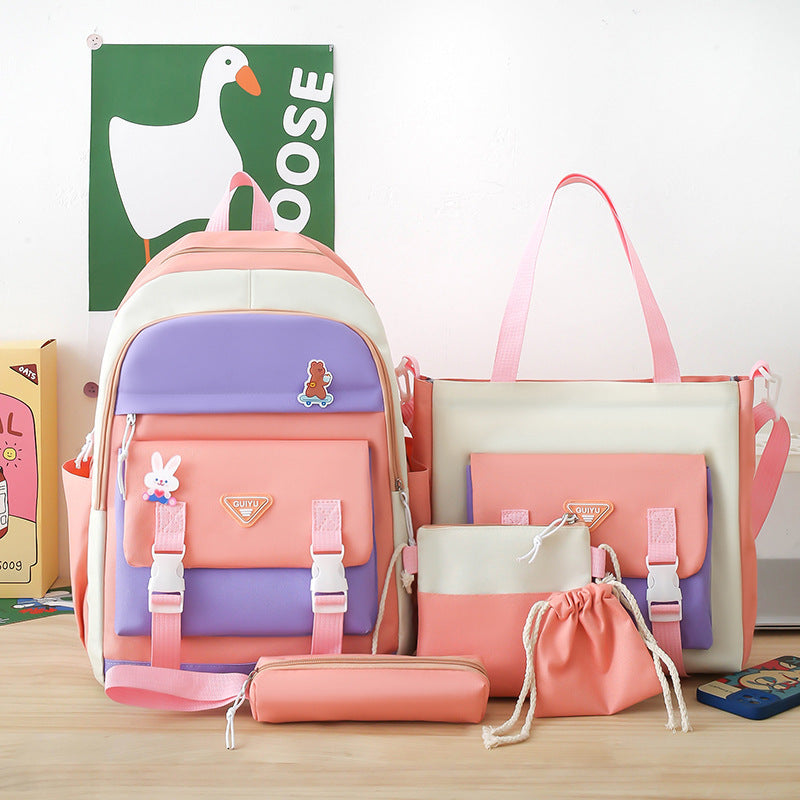 Ensemble de sacs d’école Kawai pour adolescents 5Pcs Guiyu V1 Rose – محفظة 5 قطع كاواي وردي تنزوت
