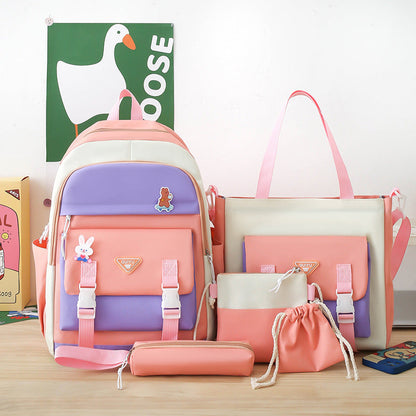 Ensemble de sacs d’école Kawai pour adolescents 5Pcs Guiyu V1 Rose – محفظة 5 قطع كاواي وردي تنزوت