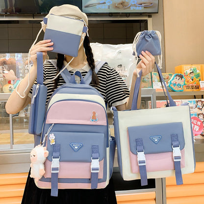 Ensemble de sacs d’école Kawai pour adolescents 5Pcs Guiyu V1 Bleu – محفظة 5 قطع كاواي أزرق