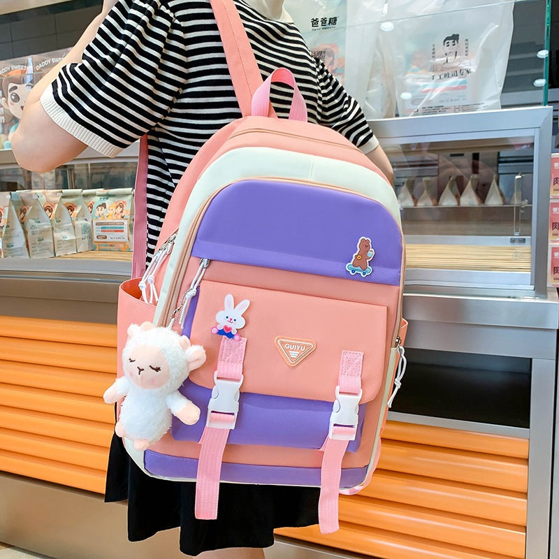 Ensemble de sacs d’école Kawai pour adolescents 5Pcs Guiyu V1 Rose – محفظة 5 قطع كاواي وردي