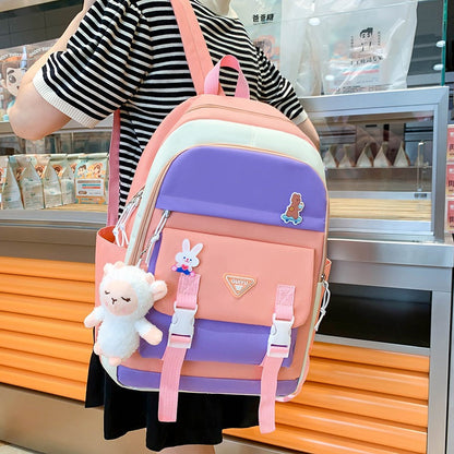 Ensemble de sacs d’école Kawai pour adolescents 5Pcs Guiyu V1 Rose – محفظة 5 قطع كاواي وردي