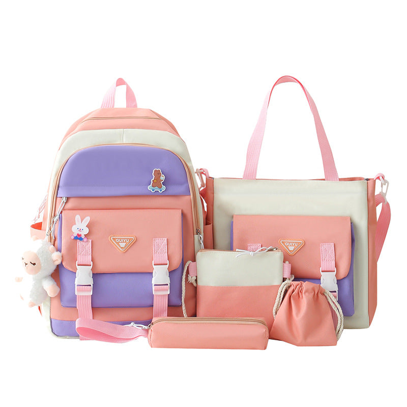 Ensemble de sacs d’école Kawai pour adolescents 5Pcs Guiyu V1 Rose – محفظة 5 قطع كاواي وردي