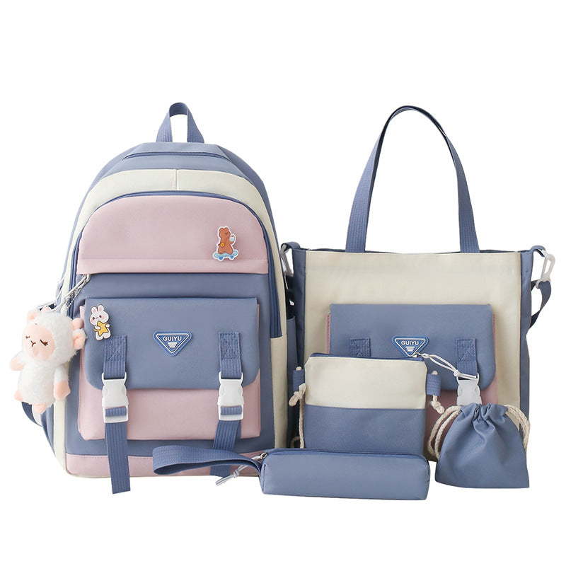 Ensemble de sacs d’école Kawai pour adolescents 5Pcs Guiyu V1 Bleu – محفظة 5 قطع كاواي أزرق