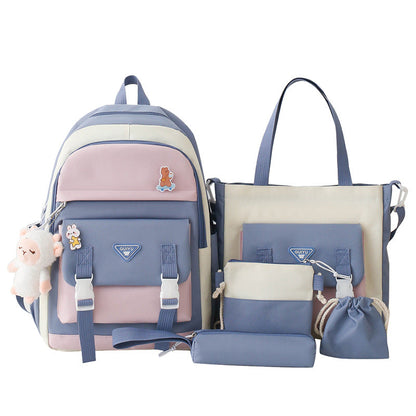 Ensemble de sacs d’école Kawai pour adolescents 5Pcs Guiyu V1 Bleu – محفظة 5 قطع كاواي أزرق