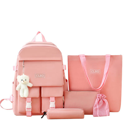 Ensemble de sacs d’école Kawai pour adolescents 5Pcs CLBD V2 Rose – محفظة 5 قطع كاواي وردي