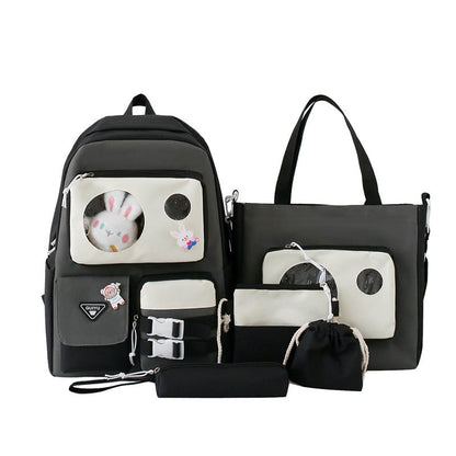 Ensemble de sacs d’école Kawai pour adolescents 5Pcs Guiyu V2 Noir et Gris– محفظة 5 قطع كاواي أسود ورمادي