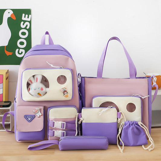 Ensemble de sacs d’école Kawai pour adolescents 5Pcs Guiyu V2 Mauve – محفظة 5 قطع كاواي بنفسجي تنزوت