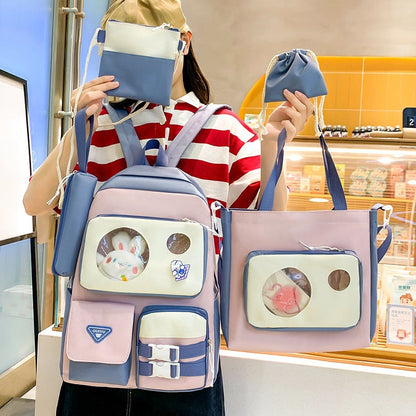 Ensemble de sacs d’école Kawai pour adolescents 5Pcs Guiyu V2 Bleu – محفظة 5 قطع كاواي أزرق