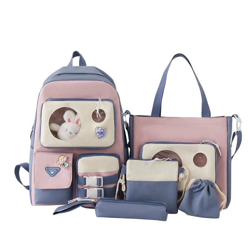 Ensemble de sacs d’école Kawai pour adolescents 5Pcs Guiyu V2 Bleu – محفظة 5 قطع كاواي أزرق