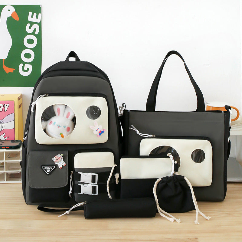 Ensemble de sacs d’école Kawai pour adolescents 5Pcs Guiyu V2 Noir et Gris– محفظة 5 قطع كاواي أسود ورمادي تنزوت