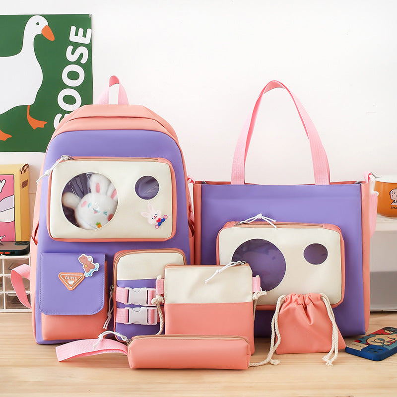 Ensemble de sacs d’école Kawai pour adolescents 5Pcs Guiyu V2 Rose – محفظة 5 قطع كاواي وردي تنزوت