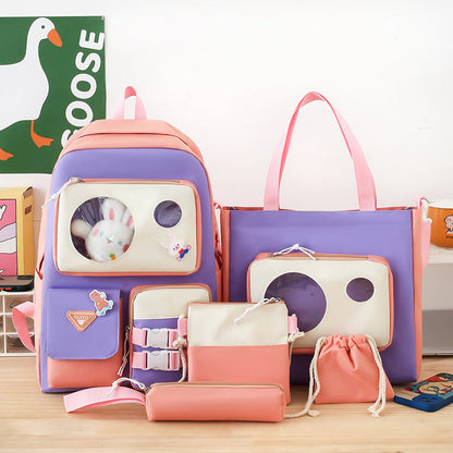 Ensemble de sacs d’école Kawai pour adolescents 5Pcs Guiyu V2 Rose – محفظة 5 قطع كاواي وردي تنزوت