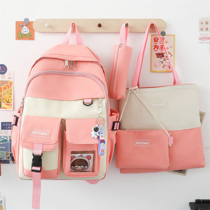 Ensemble de sacs d’école Kawai pour adolescents 4Pcs Guiyu V3 Rose – محفظة 4 قطع كاواي وردي تنزوت