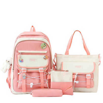 Ensemble de sacs d’école Kawai pour adolescents 4Pcs GUORANCHAO Rose – محفظة 4 قطع كاواي وردي