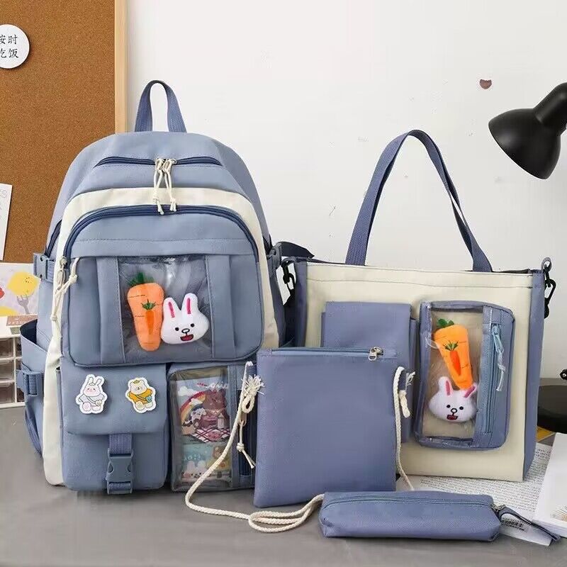 Ensemble de sacs d’école Kawai pour adolescents 4Pcs Avec Accessoires Bleu – محفظة 4 قطع كاواي مع أكسسوارات أزرق تنزوت
