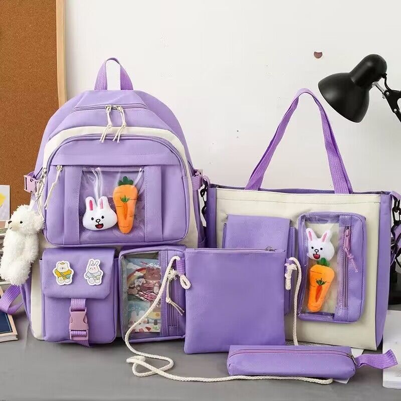 Ensemble de sacs d’école Kawai pour adolescents 4Pcs Avec Accessoires Mauve – محفظة 4 قطع كاواي مع أكسسوارات بنفسجي تنزوت