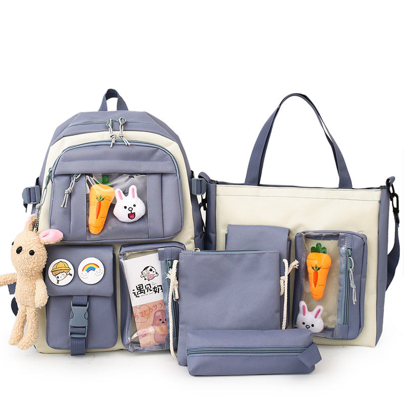 Ensemble de sacs d’école Kawai pour adolescents 4Pcs Avec Accessoires Bleu – محفظة 4 قطع كاواي مع أكسسوارات أزرق