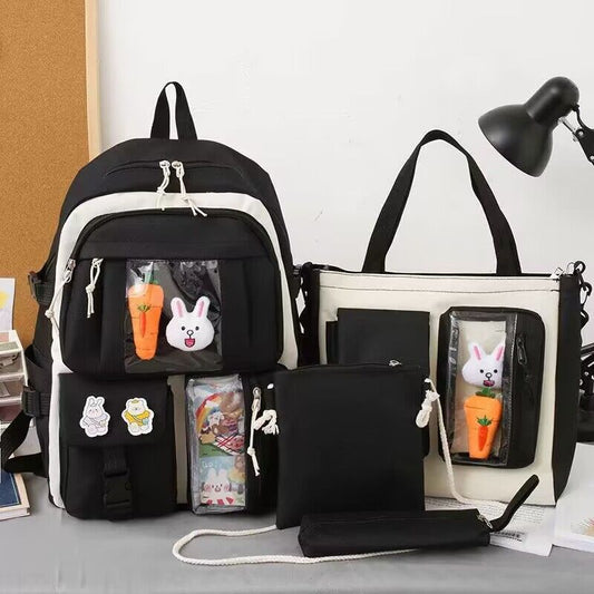 Ensemble de sacs d’école Kawai pour adolescents 4Pcs Avec Accessoires Noir – محفظة 4 قطع كاواي مع أكسسوارات أسود تنزوت