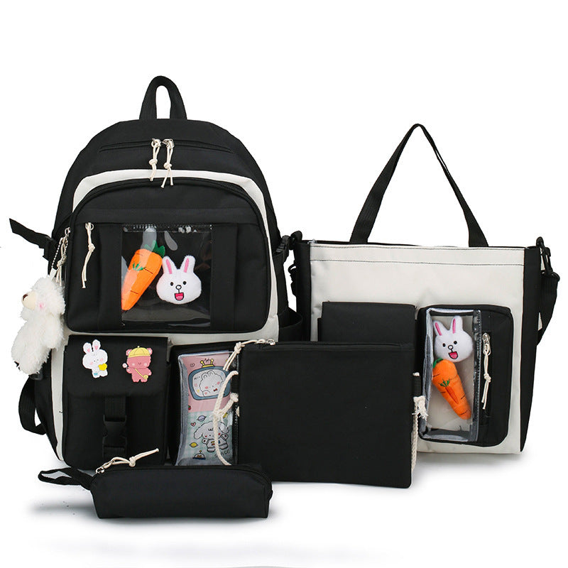 Ensemble de sacs d’école Kawai pour adolescents 4Pcs Avec Accessoires Noir – محفظة 4 قطع كاواي مع أكسسوارات أسود