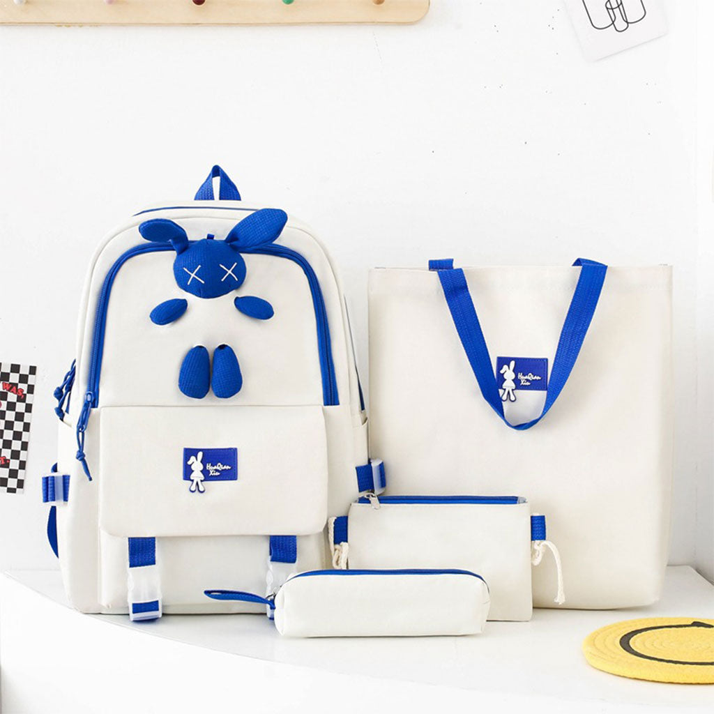 Ensemble de sacs d’école Kawai pour adolescents 4Pcs Lapin X Blanc – محفظة 4 قطع كاواي أبيض تنزوت