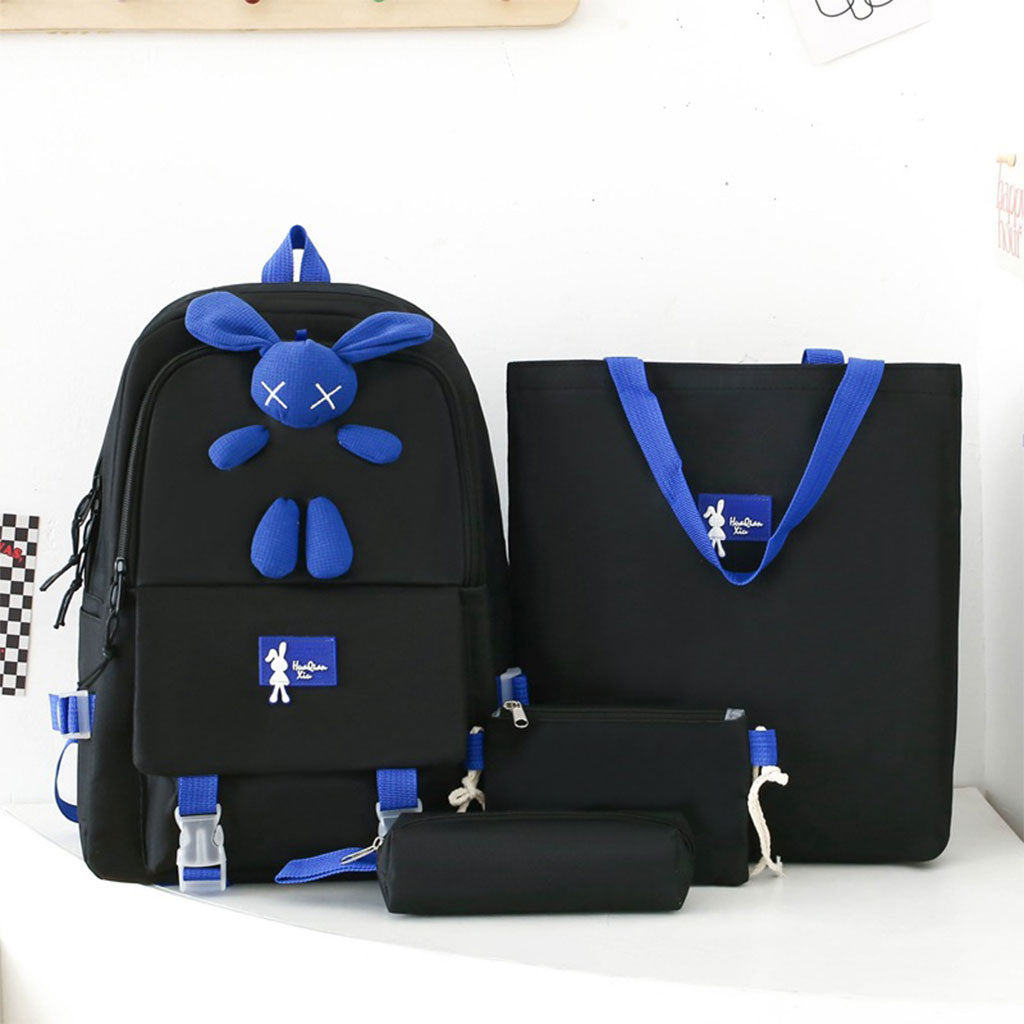 Ensemble de sacs d’école Kawai pour adolescents 4Pcs Lapin X Noir – محفظة 4 قطع كاواي أسود تنزوت