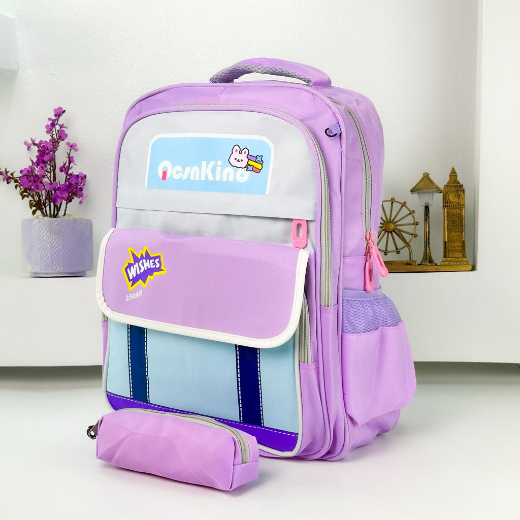 Sac à Dos pour Enfants avec Trousse Assortie 2504 Mauve – حقيبة ظهر مدرسية للأطفال مع مقلمة بنفسجي